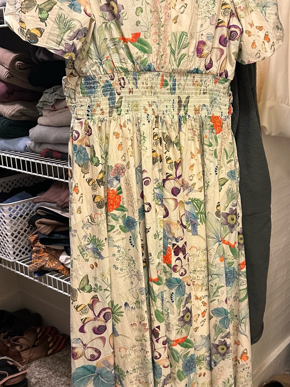 Anthropologie Cream Floral Maxi Dress with Multicolor Botanical Print - Picture 2 of 3